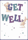 This imaginative get well card, brimming with joy and encouragement, captures the heart of Brunswick Park's friendly spirit. Two lovable characters-a sweet, fuzzy bear and a playful puppy-team up to deliver a spirited get well wish, each delightfully engaged with the brightly coloured, bold letters that dance across the creamy white background. Vivid teals, rich indigos, and hints of bright violet form the text, their confident strokes balanced by a scattering of twinkling stars in hues that shimmer like a dusk-lit sky above the park's leafy walkways. The bear's plush fur and the puppy's floppy, tactile ears are so lovingly rendered, they seem poised to offer a comforting cuddle. This card's cheerful design is more than a visual; it's an embrace-from its expressive characters to its hopeful colours, every detail is meticulously placed to spark a sense of comfort and genuine care. Much like a bespoke bouquet lovingly arranged for neighbours recovering nearby, this card becomes an emotional balm, delivering not just a message, but the warmth and optimism so valued within the close-knit homes and avenues of Brunswick Park.